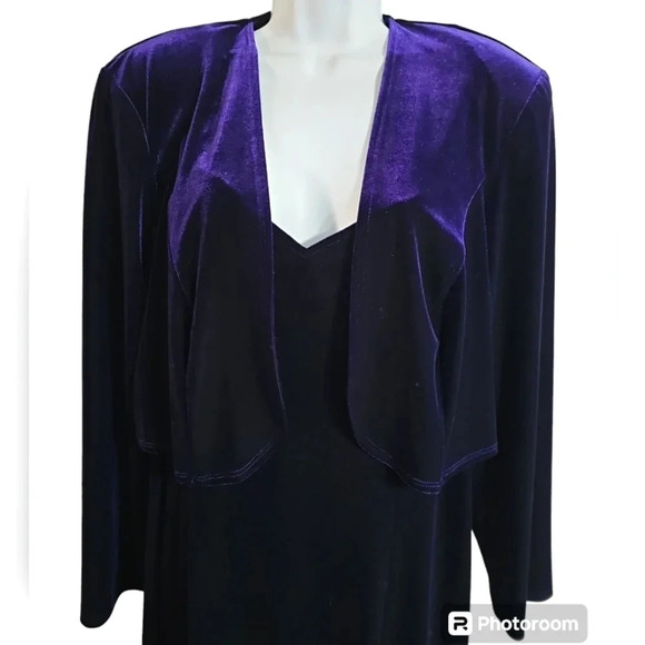 Onyx Nite Wendye Chaitin Size 16 Purple Velvet 2 Piece Vintage Unique Maxi Dress